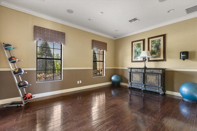 752 Sandy Bar Dr, Winter Garden, FL 34787 - exercise area with wood finished floors and crown molding