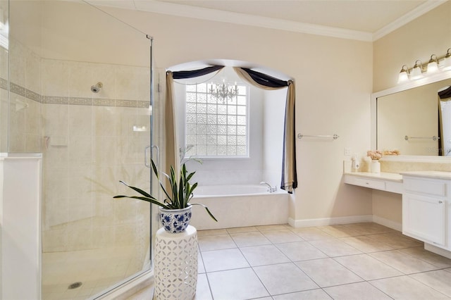 1426 Lakemist Ln, Clermont, FL 34711 - full bath with a shower stall, vanity, tile patterned flooring, and ornamental molding