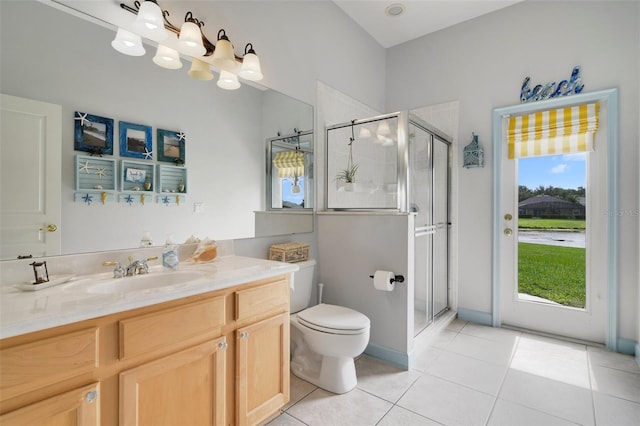 1426 Lakemist Ln, Clermont, FL 34711 - full bathroom with vanity, a shower stall, and tile patterned floors