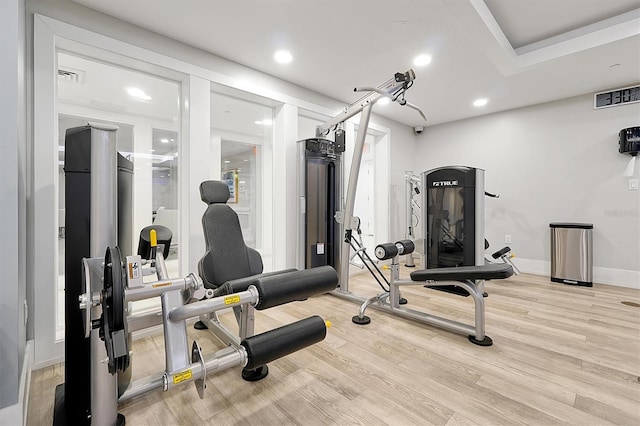 16300 County Road 455 Unit 202, Montverde, FL 34756 - exercise room featuring wood finished floors and recessed lighting