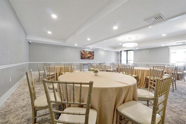 16300 County Road 455 Unit 202, Montverde, FL 34756 - dining room with carpet, recessed lighting, a raised ceiling, and baseboards