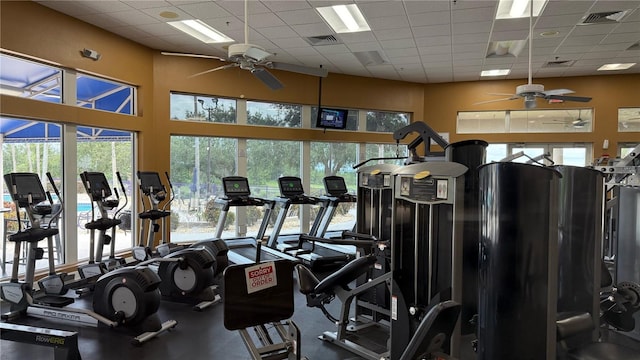 1355 Misty Glen Ln, Clermont, FL 34711 - workout area featuring a ceiling fan and a drop ceiling