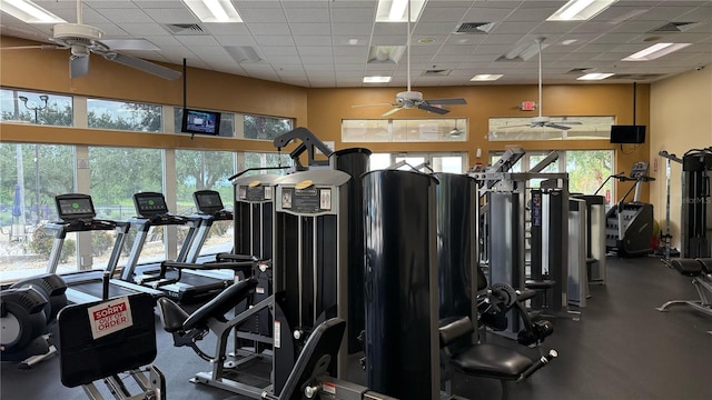 1355 Misty Glen Ln, Clermont, FL 34711 - gym featuring a ceiling fan and a drop ceiling