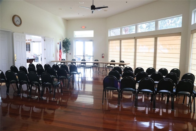 1355 Misty Glen Ln, Clermont, FL 34711 - misc room with wood finished floors, ceiling fan, and a high ceiling