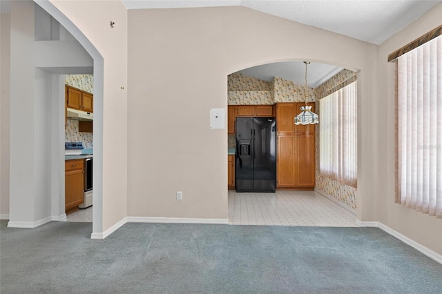 206 Palermo Pl, Lady Lake, FL 32159 - spare room featuring vaulted ceiling, light colored carpet, and arched walkways