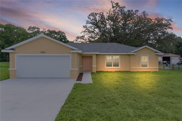 14631 SE 95th Ct, Summerfield, FL 34491 - ranch-style house featuring concrete driveway, an attached garage, stucco siding, and a shingled roof