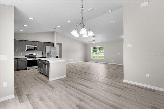 14631 SE 95th Ct, Summerfield, FL 34491 - kitchen with appliances with stainless steel finishes, a chandelier, light countertops, a ceiling fan, and decorative light fixtures