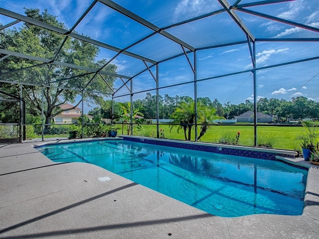 359 Blue Branch St, Eustis, FL 32736 - outdoor pool featuring a yard, a patio, and glass enclosure