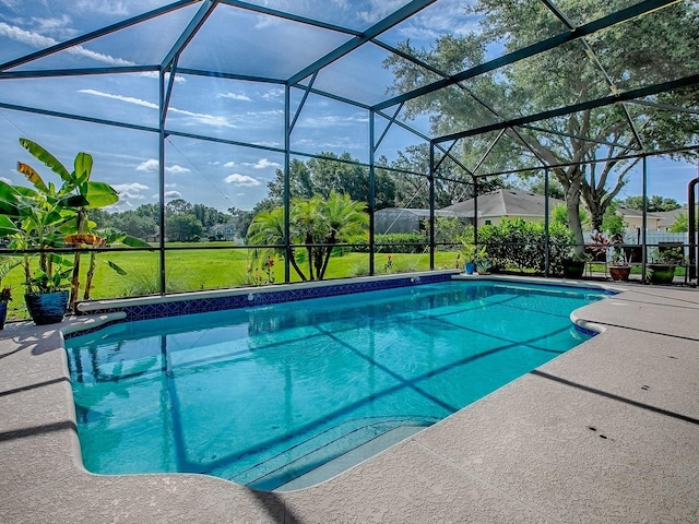359 Blue Branch St, Eustis, FL 32736 - swimming pool featuring a patio area, a yard, and glass enclosure