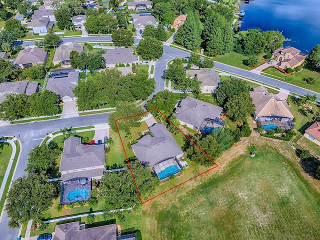 359 Blue Branch St, Eustis, FL 32736 - aerial perspective of suburban area featuring a nearby body of water and property parcel outlined