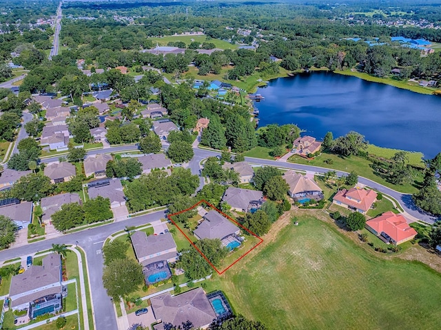 359 Blue Branch St, Eustis, FL 32736 - aerial view of residential area with a large body of water and property parcel outlined