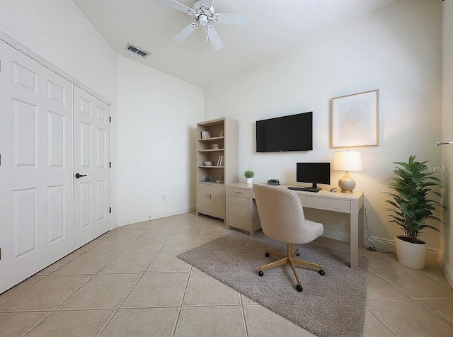101 Flame Vine Way, Groveland, FL 34736 - office featuring light tile patterned floors, a ceiling fan, and high vaulted ceiling