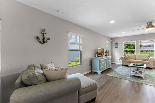 562 Meadow Ridge Dr, Saint Augustine, FL 32092 - living area featuring healthy amount of natural light, dark wood-type flooring, recessed lighting, and ceiling fan