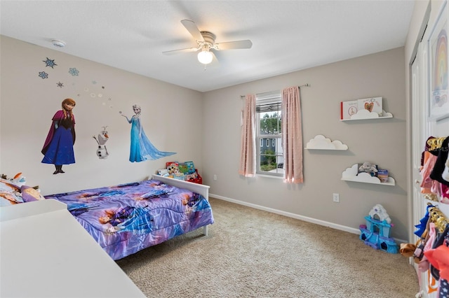 562 Meadow Ridge Dr, Saint Augustine, FL 32092 - bedroom featuring carpet floors, a ceiling fan, and a closet