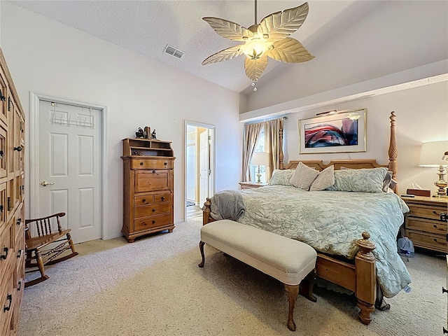 3716 Eversholt St, Clermont, FL 34711 - bedroom with light carpet, vaulted ceiling, and a ceiling fan