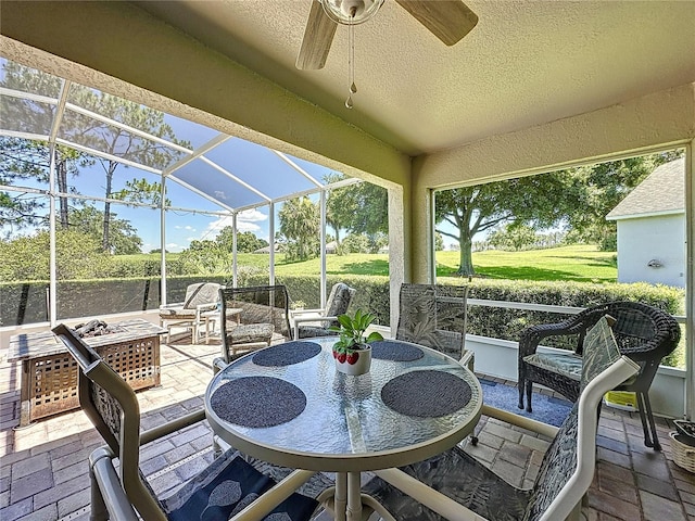 3716 Eversholt St, Clermont, FL 34711 - view of patio / terrace featuring ceiling fan and glass enclosure
