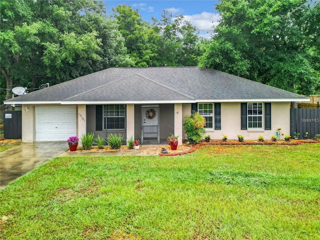 12181 SE 87th Ct, Belleview, FL 34420 - ranch-style house with stucco siding, roof with shingles, an attached garage, and driveway