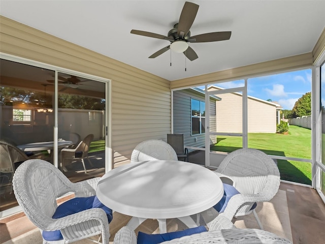 2369 Five Forks Trl, The Villages, FL 32162 - sunroom featuring outdoor dining space and a ceiling fan