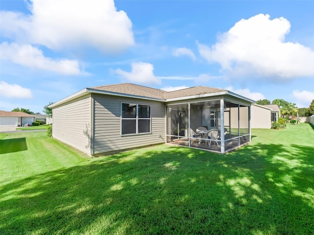 2369 Five Forks Trl, The Villages, FL 32162 - rear view of property with a sunroom and a yard
