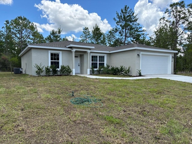 6769 N Waterman Dr, Dunnellon, FL 34433 - ranch-style home with stucco siding, driveway, a garage, and a front yard