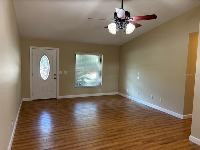 7186 N Whippoorwill Ter, Hernando, FL 34442 - entryway featuring wood finished floors, lofted ceiling, and a ceiling fan