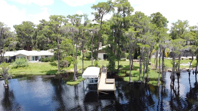 11401 Cypress Dr, Clermont, FL 34711 - dock area featuring a water view, a yard, view of scattered trees, and boat lift