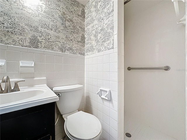 11401 Cypress Dr, Clermont, FL 34711 - bathroom with tile walls, vanity, and a shower stall