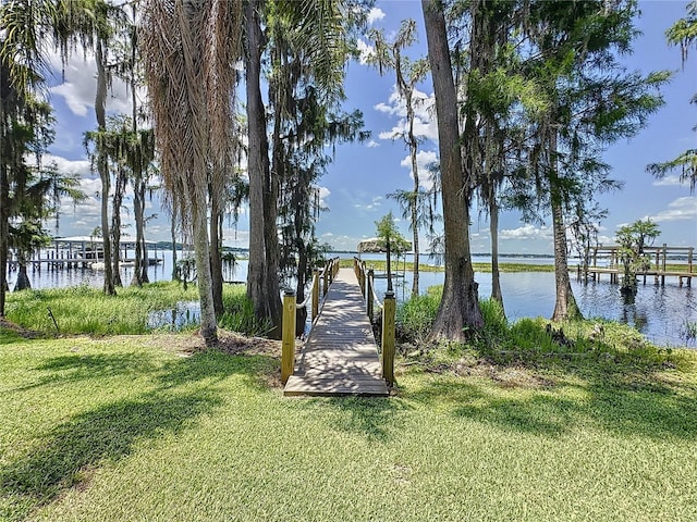 11401 Cypress Dr, Clermont, FL 34711 - dock area featuring a lawn and a water view