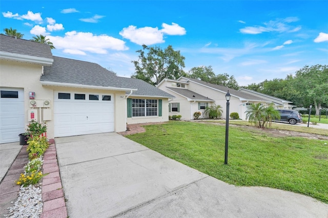 1467 Disston Ave, Clermont, FL 34711 - view of front of house featuring stucco siding, an attached garage, concrete driveway, a front yard, and roof with shingles