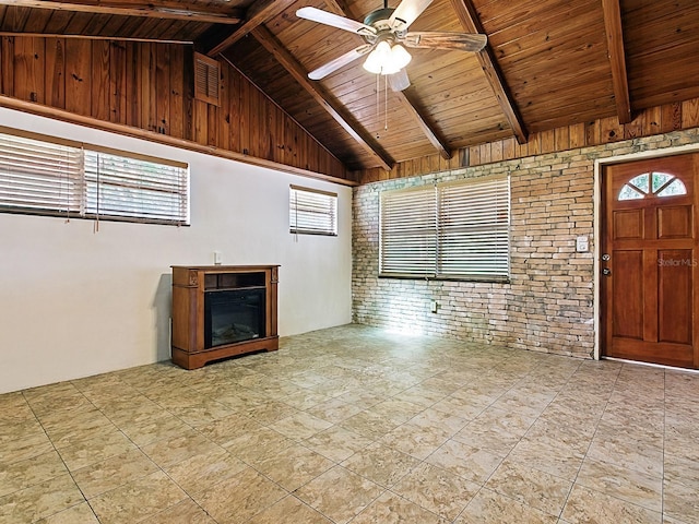 6731 Lake Griffin Rd, Lady Lake, FL 32159 - unfurnished living room with wood ceiling and ceiling fan