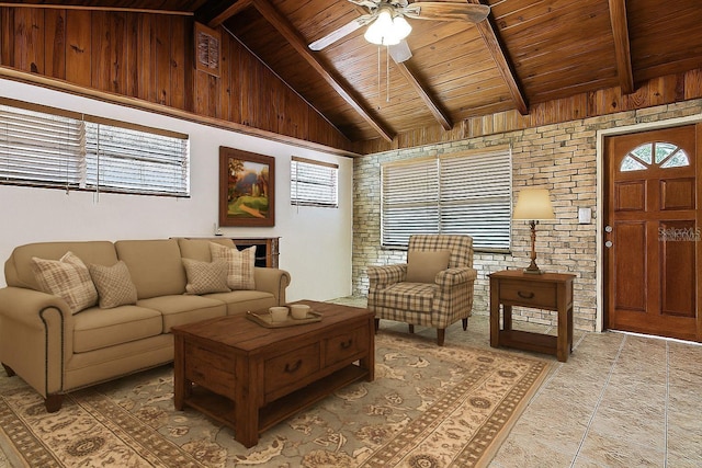 6731 Lake Griffin Rd, Lady Lake, FL 32159 - living room with wooden ceiling and a ceiling fan