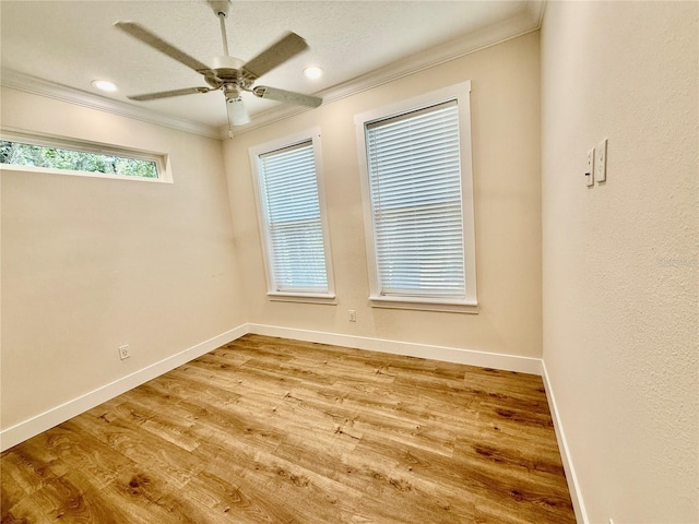 3607 Umbrella Tree Ln, Oxford, FL 34484 - empty room with crown molding, ceiling fan, wood finished floors, and recessed lighting