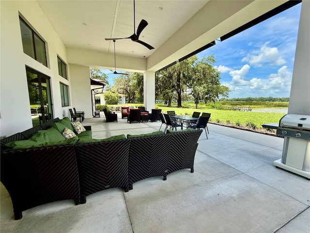 3607 Umbrella Tree Ln, Oxford, FL 34484 - view of patio featuring outdoor lounge area, a grill, ceiling fan, and outdoor dining area