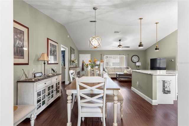 9790 SE 175th St, Summerfield, FL 34491 - dining area with vaulted ceiling, ceiling fan, and dark wood-style floors