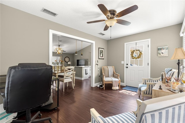 9790 SE 175th St, Summerfield, FL 34491 - office with a ceiling fan and dark wood-style floors