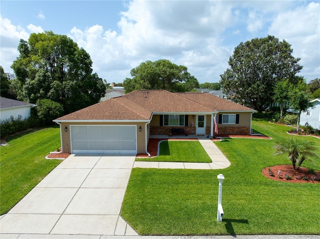 9790 SE 175th St, Summerfield, FL 34491 - ranch-style home with a front lawn, a garage, driveway, and roof with shingles
