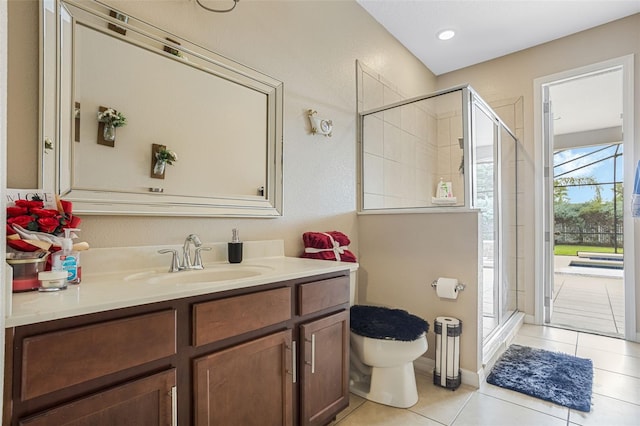 4018 Chandler Estates Dr, Apopka, FL 32712 - bathroom featuring tile patterned floors, vanity, and a shower stall