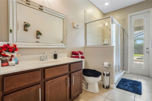 4018 Chandler Estates Dr, Apopka, FL 32712 - full bathroom featuring vanity, tile patterned flooring, and a shower stall
