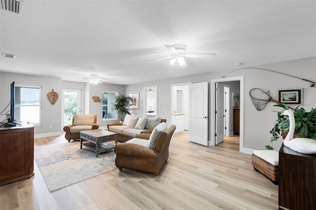 6136 Lake Emma Rd, Groveland, FL 34736 - living room featuring light wood-type flooring, a ceiling fan, and a textured ceiling