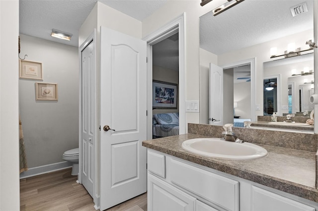 6136 Lake Emma Rd, Groveland, FL 34736 - bathroom featuring vanity, wood finished floors, a textured ceiling, and a closet