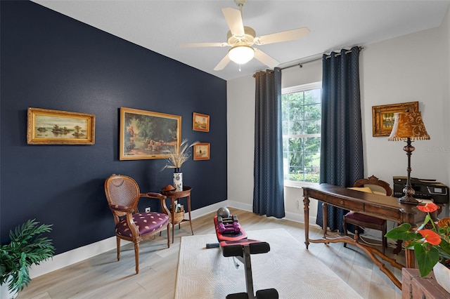 6136 Lake Emma Rd, Groveland, FL 34736 - home office with light wood-type flooring and ceiling fan