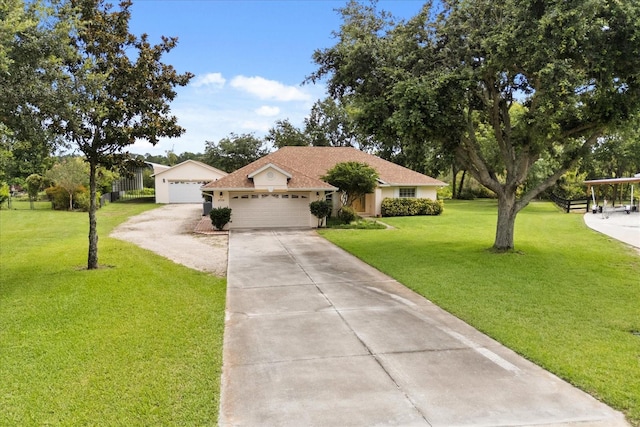5729 Bible Camp Rd, Groveland, FL 34736 - ranch-style house with a front lawn, concrete driveway, and stucco siding