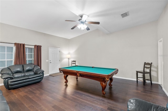 81 N Carol Ave, Mascotte, FL 34753 - recreation room featuring pool table, ceiling fan, wood finished floors, and vaulted ceiling