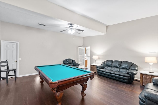 81 N Carol Ave, Mascotte, FL 34753 - rec room featuring billiards, a ceiling fan, and dark wood-style floors