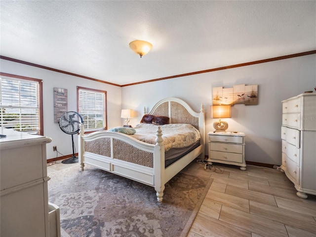 15733 Tower View Dr, Clermont, FL 34711 - bedroom with ornamental molding, a textured ceiling, and wood finished floors