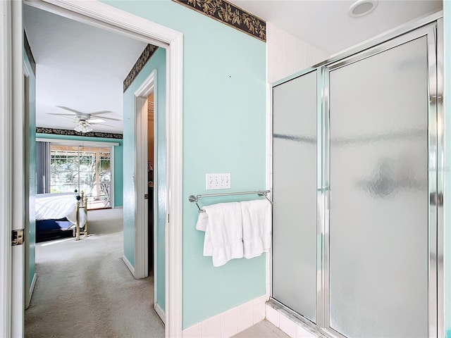 13700 SE 90th Ct, Summerfield, FL 34491 - bathroom featuring a shower stall and ceiling fan