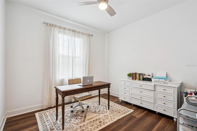3304 Canna Lily Pl, Clermont, FL 34711 - home office featuring ceiling fan and dark wood-style floors