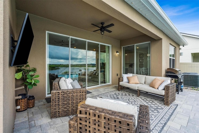 3304 Canna Lily Pl, Clermont, FL 34711 - view of patio / terrace featuring a ceiling fan, an outdoor living space, and area for grilling