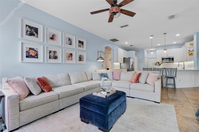 14708 Timucua Pl, Clermont, FL 34711 - living room featuring a ceiling fan and recessed lighting