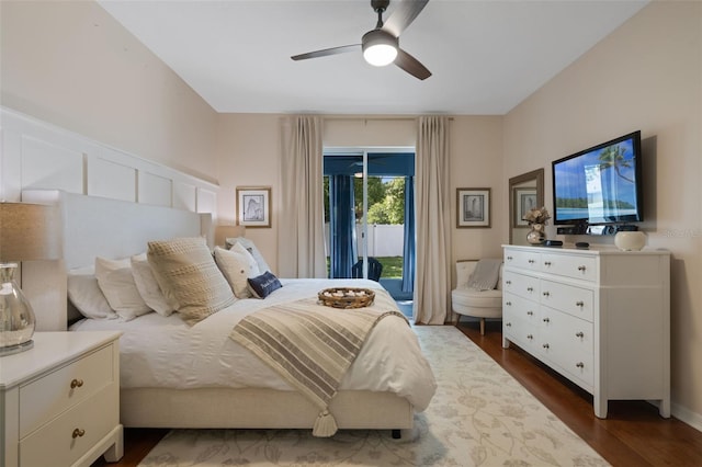 14708 Timucua Pl, Clermont, FL 34711 - bedroom with access to outside, dark wood-type flooring, and a ceiling fan